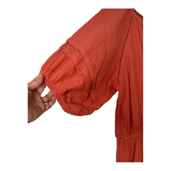 Knox Rose Peach Gauze Puff Sleeve Short Romper // Size XXL - Picture 3 of 8